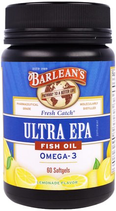 Ultra EPA, Fish Oil Omega-3, Lemonade Flavor, 60 Softgels by Barleans, 補充劑，efa omega 3 6 9（epa dha），dha，epa HK 香港