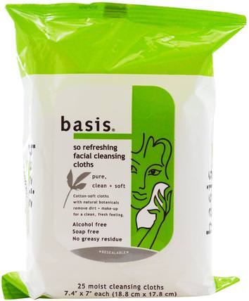 So Refreshing Facial Cleansing Cloths, Alcohol Free, 25 Moist Cleansing Cloths by Basis, 美容，面部護理，洗面奶 HK 香港