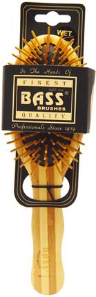 Large Oval, Hair Brush, Cushion Wood Bristles with Stripped Bamboo Handle, 1 Hair Brush by Bass Brushes, 洗澡，美容，毛刷 HK 香港