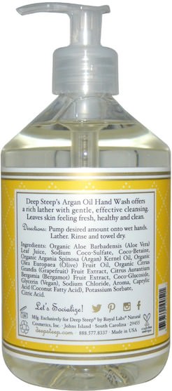 洗澡，美容，摩洛哥浴 - Deep Steep, Argan Oil Hand Wash, Grapefruit Bergamot, 17.6 fl oz (520 ml)