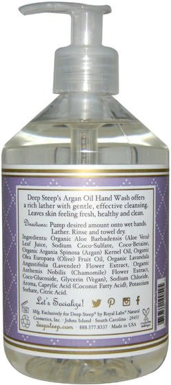 洗澡，美容，摩洛哥浴 - Deep Steep, Argan Oil Hand Wash, Lavender- Chamomile, 17.6 fl oz (520 ml)