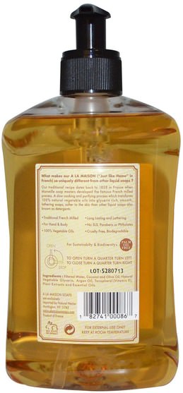 洗澡，美容，摩洛哥堅果浴，肥皂 - A La Maison de Provence, Hand & Body Liquid Soap, Honeysuckle, 16.9 fl oz (500 ml)