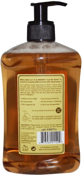 洗澡，美容，摩洛哥堅果浴，肥皂 - A La Maison de Provence, Hand & Body Liquid Soap, Pure Coconut, 16.9 fl oz (500 ml)