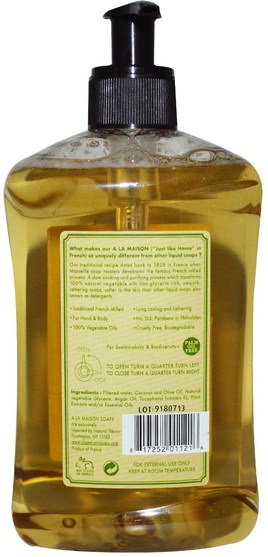 洗澡，美容，摩洛哥堅果浴，肥皂 - A La Maison de Provence, Hand & Body Liquid Soap, Yuzu Lime, 16.9 fl oz (500 ml)