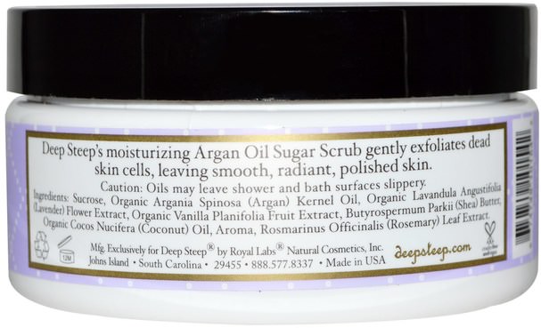 洗澡，美容，摩洛哥堅果，身體磨砂 - Deep Steep, Argan Oil Sugar Scrub, Lavender - Vanilla, 8 oz (226 g)