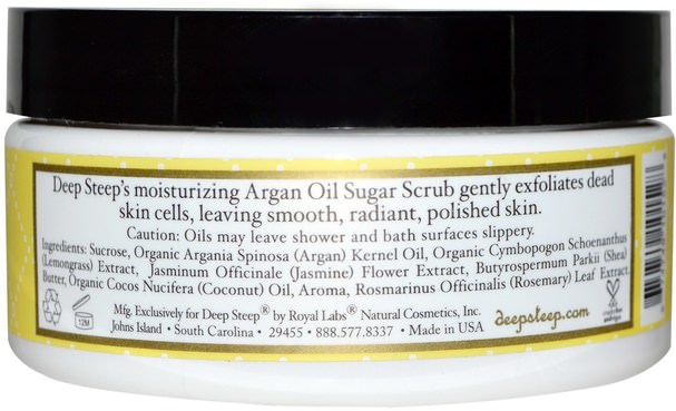 洗澡，美容，摩洛哥堅果，身體磨砂 - Deep Steep, Argan Oil Sugar Scrub, Lemongrass - Jasmine, 8 oz (226 g)