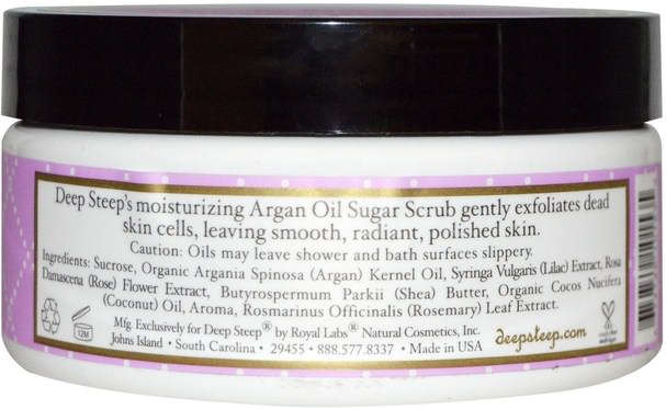 洗澡，美容，摩洛哥堅果，身體磨砂 - Deep Steep, Argan Oil Sugar Scrub, Lilac Blossom, 8 oz (226 g)
