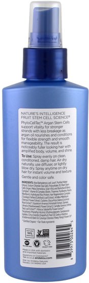洗澡，美容，摩洛哥堅果護髮，頭髮，頭皮護理 - Andalou Naturals, Argan Stem Cell Thickening Spray, Age Defying, 6 fl oz (178 ml)