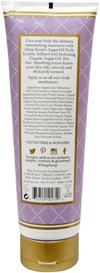 沐浴，美容，摩洛哥堅果乳液和黃油，潤膚露 - Deep Steep, Argan Oil Body Lotion, Lavender - Chamomile, 8 fl oz (236 ml)