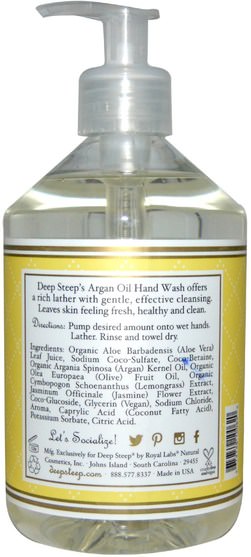 沐浴，美容，摩洛哥堅果乳液和黃油 - Deep Steep, Argan Oil Hand Wash, Lemongrass-Jasmine, 17.6 fl oz (520 ml)
