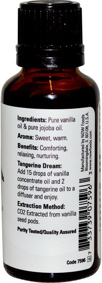 沐浴，美容，香薰精油，芳香療法精油混合 - Now Foods, Essential Oils, Vanilla, In Jojoba Oil, 1 fl oz (30 ml)