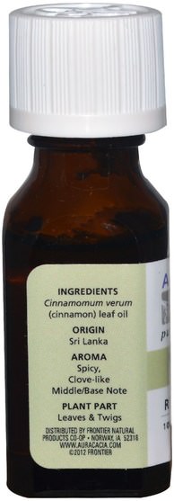 沐浴，美容，香薰精油，肉桂油 - Aura Cacia, 100% Pure Essential Oil, Cinnamon Leaf, Revitalizing.5 fl oz (15 ml)