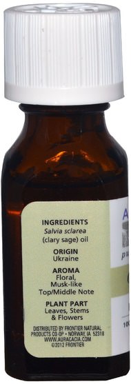 沐浴，美容，香薰精油，鼠尾草精油 - Aura Cacia, 100% Pure Essential Oils, Clary Sage, Balancing.5 fl oz (15 ml)