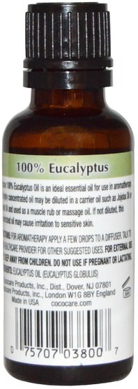 沐浴，美容，香薰精油，桉樹油 - Cococare, 100% Eucalyptus Oil, 1 fl oz (30 ml)