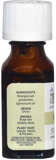沐浴，美容，香薰精油，天竺葵精油 - Aura Cacia, 100% Pure Essential Oil, Geranium.5 fl oz (15 ml)