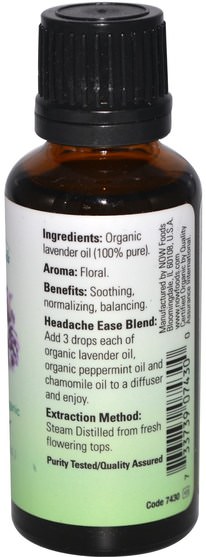 沐浴，美容，香薰精油，薰衣草精油 - Now Foods, Organic Essential Oils, Lavender, 1 fl oz (30 ml)