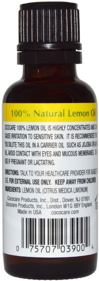 沐浴，美容，香薰精油，檸檬油 - Cococare, 100% Natural Lemon Oil, Citrus Medica Limonum, 1 fl oz (30 ml)