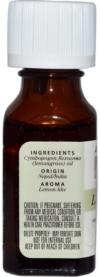 沐浴，美容，香薰精油，檸檬草油 - Aura Cacia, 100% Pure Essential Oil, Lemongrass, Inspiring.5 fl oz (15 ml)