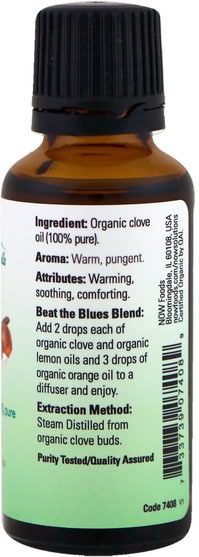 沐浴，美容，香薰精油 - Now Foods, Organic Essential Oils, Clove, 1 fl oz (30 ml)