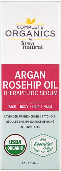 沐浴，美容，香薰精油，玫瑰果籽油 - InstaNatural, Complete Organic Therapeutic Serum, Argan Rosehip Oil, 1 fl oz (30 ml)