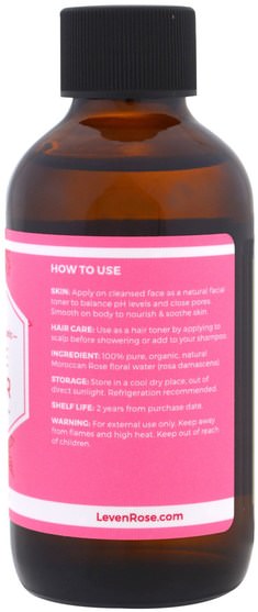 沐浴，美容，香薰精油，玫瑰精油 - Leven Rose, 100% Pure & Organic Rose Water, 4 fl oz (118 ml)