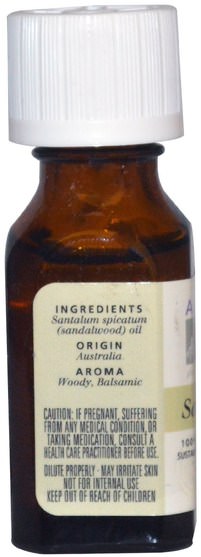 沐浴，美容，香薰精油，檀香精油 - Aura Cacia, 100% Pure Essential Oil, Sandalwood.5 fl oz (15 ml)