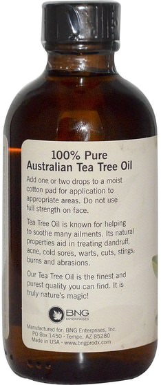 沐浴，美容，香薰精油，茶樹精油 - Natural Treasures, BNG, Tea Tree Oil, 100% Pure Australian, 4.0 fl oz