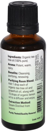沐浴，美容，香薰精油，茶樹精油 - Now Foods, Organic Essential Oils, Tea Tree, 1 fl oz (30 ml)