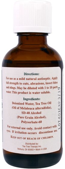 沐浴，美容，香薰精油，茶樹精油 - Tea Tree Therapy, Tea Tree Oil, 2 fl oz (60 ml)