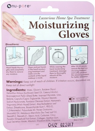 洗澡，美容，沐浴配件，身體護理 - Nu-Pore, Moisturizing Gloves, Jojoba Oil & Aloe Vera Extract, 1 Pair