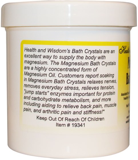 洗澡，美容，沐浴鹽，抗疼痛 - Health and Wisdom Magnesium Bath Crystals, 3/4 lb (341 g)