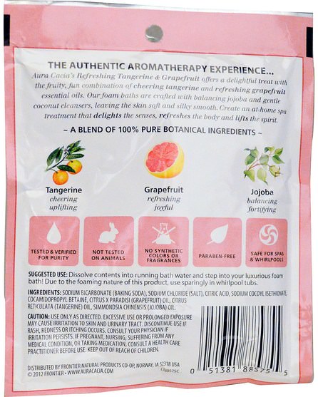 洗澡，美容，浴鹽 - Aura Cacia, Aromatherapy Foam Bath, Refreshing Tangerine & Grapefruit, 2.5 oz (70.9 g)