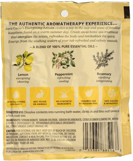 洗澡，美容，浴鹽 - Aura Cacia, Aromatherapy Mineral Bath, Energizing Lemon, 2.5 oz (70.9 g)
