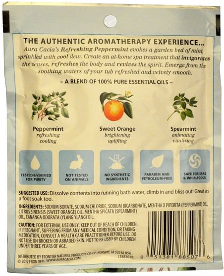 洗澡，美容，浴鹽 - Aura Cacia, Aromatherapy Mineral Bath, Refreshing Peppermint, 2.5 oz (70.9 g)