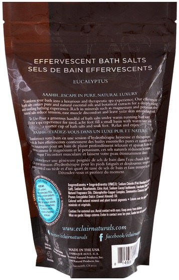 洗澡，美容，浴鹽 - Eclair Naturals, Effervescent Bath Salts, Eucalyptus, 14 oz (397 g)