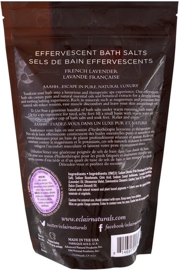 洗澡，美容，浴鹽 - Eclair Naturals, Effervescent Bath Salts, French Lavender, 14 oz (397 g)