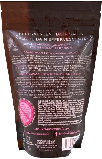 洗澡，美容，浴鹽 - Eclair Naturals, Effervescent Bath Salts, Grapefruit Geranium, 14 oz (397 g)