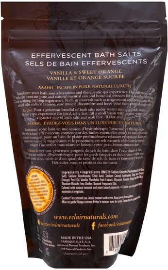 洗澡，美容，浴鹽 - Eclair Naturals, Effervescent Bath Salts, Vanilla & Sweet Orange, 14 oz (397 g)