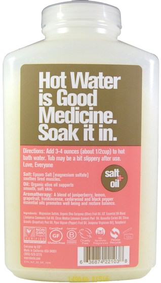 洗澡，美容，浴鹽 - Everyone, Epsom Soak, Grapefruit + Black Pepper, 30 oz (850.5 g)