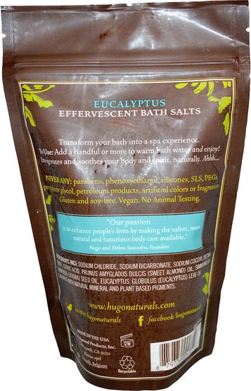 洗澡，美容，浴鹽 - Hugo Naturals, Effervescent Bath Salts, Eucalyptus, 14 oz (397 g)