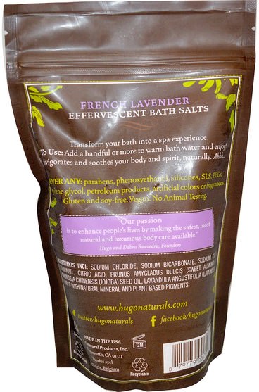洗澡，美容，浴鹽 - Hugo Naturals, Effervescent Bath Salts, French Lavender, 14 oz (397 g)