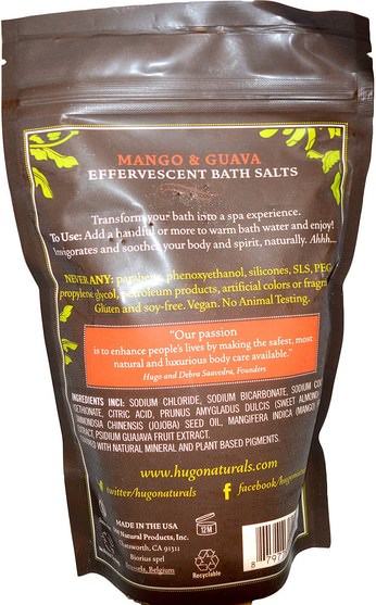 洗澡，美容，浴鹽 - Hugo Naturals, Effervescent Bath Salts, Mango & Guava, 14 oz (397 g)