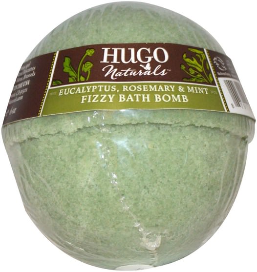洗澡，美容，浴鹽 - Hugo Naturals, Fizzy Bath Bomb, Eucalyptus, Rosemary & Mint, 6 oz (170 g)