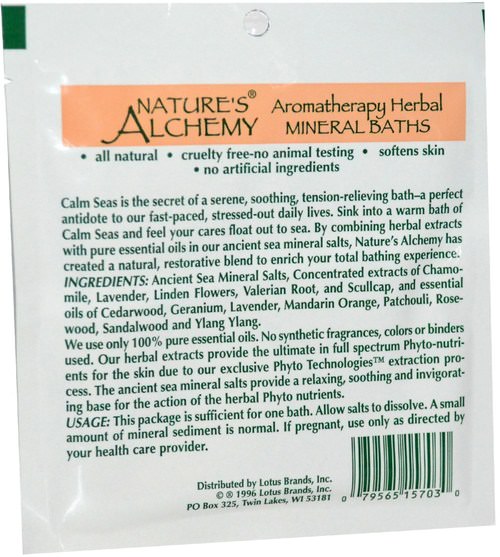 洗澡，美容，浴鹽 - Natures Alchemy, Aromatheraphy Herbal Mineral Baths, Calm Seas, Trial Size, 1 oz
