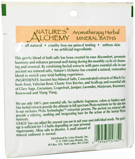 洗澡，美容，浴鹽 - Natures Alchemy, Aromatherapy Herbal Mineral Baths Feminine Comfort, 3 oz (85 g)