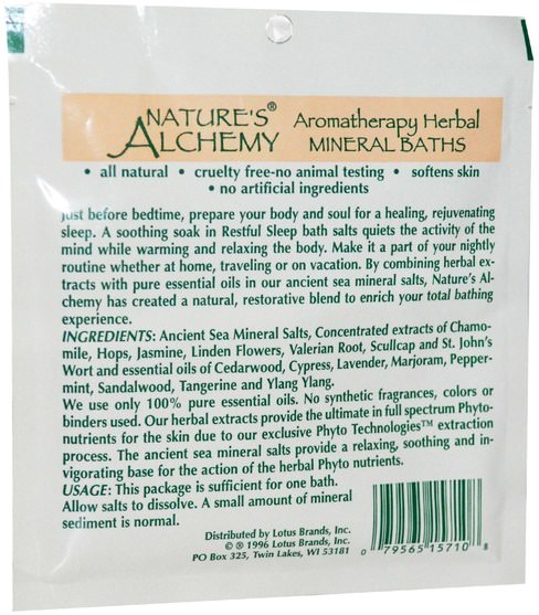 洗澡，美容，浴鹽 - Natures Alchemy, Aromatherapy Herbal Mineral Baths, Restful Sleep, Trial Size, 1 oz