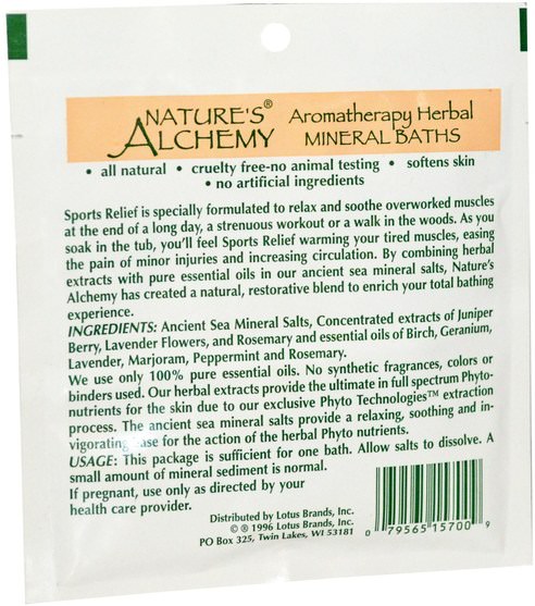 洗澡，美容，浴鹽 - Natures Alchemy, Aromatherapy Herbal Mineral Baths, Sport Relief, Trial Size, 1 oz