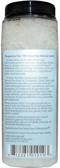 洗澡，美容，浴鹽 - One with Nature, Dead Sea Mineral Bath Salts, Fragrance Free, 32 oz (907 g)