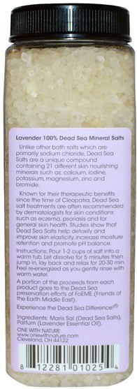 洗澡，美容，浴鹽 - One with Nature, Dead Sea Mineral Bath Salts, Lavender, 32 oz (907 g)