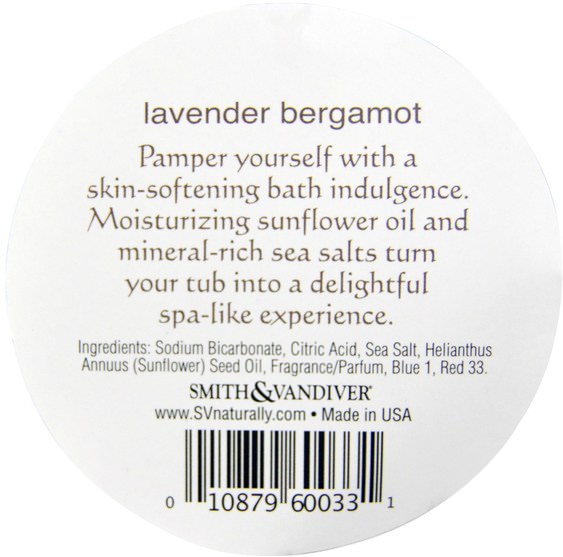 洗澡，美容，浴鹽 - Smith & Vandiver, Spa.ah, Moisture Fizz, Lavender Bergamot, 5 oz (140 g)